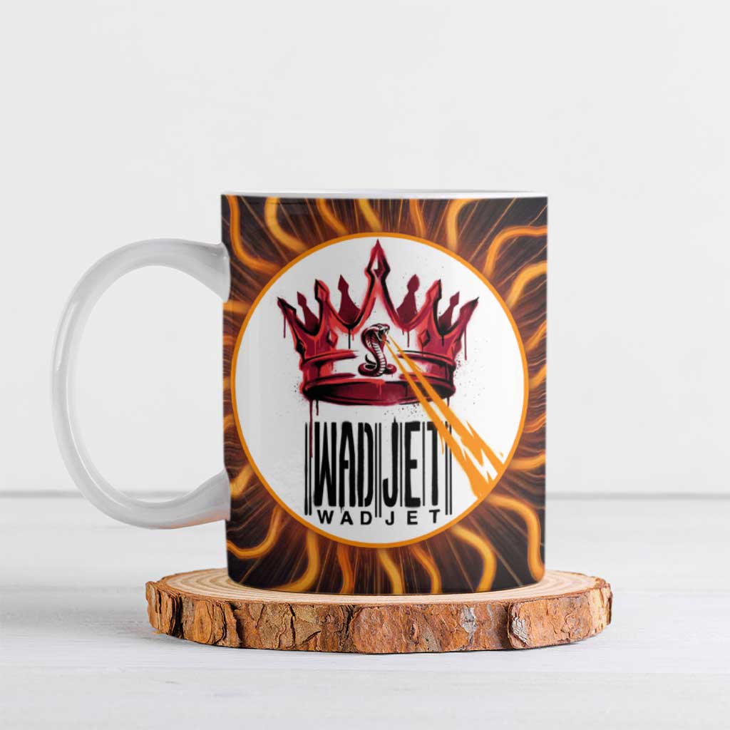 Wadjet Fiery Serpent Ceramic Mug Egyptian Ankh Symbol in Dark Flame Protector Theme
