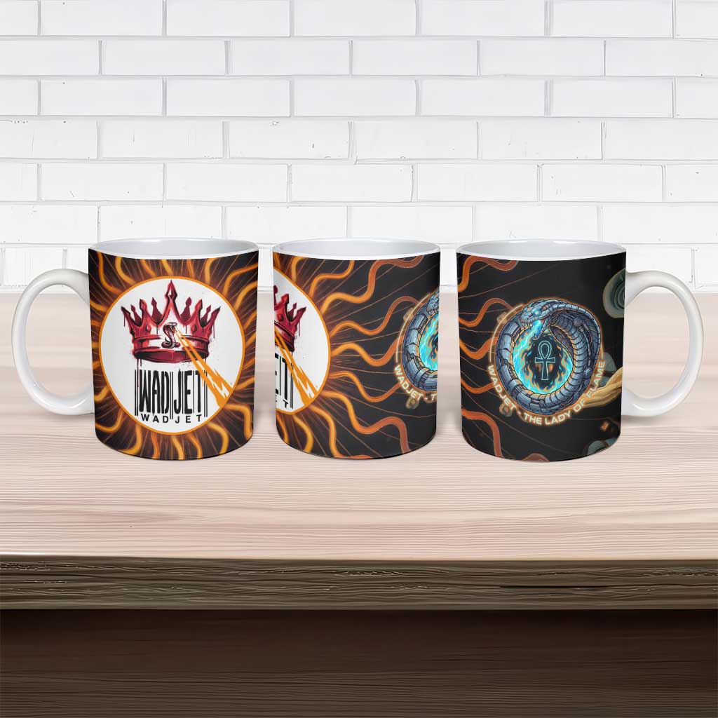 Wadjet Fiery Serpent Ceramic Mug Egyptian Ankh Symbol in Dark Flame Protector Theme