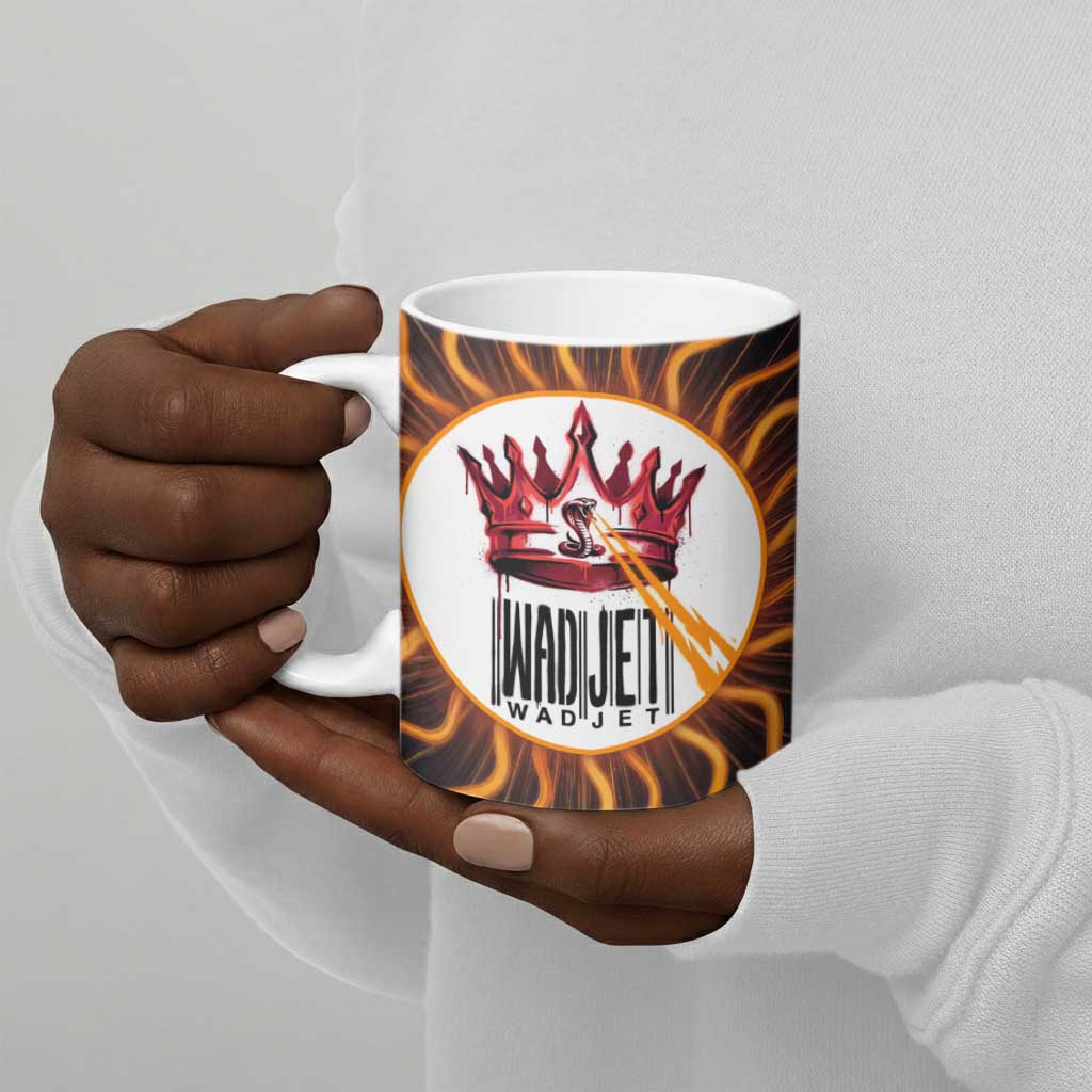 Wadjet Fiery Serpent Ceramic Mug Egyptian Ankh Symbol in Dark Flame Protector Theme