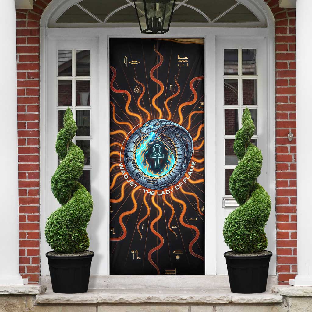 Wadjet Fiery Serpent Door Cover Egyptian Ankh Symbol in Dark Flame Protector Theme