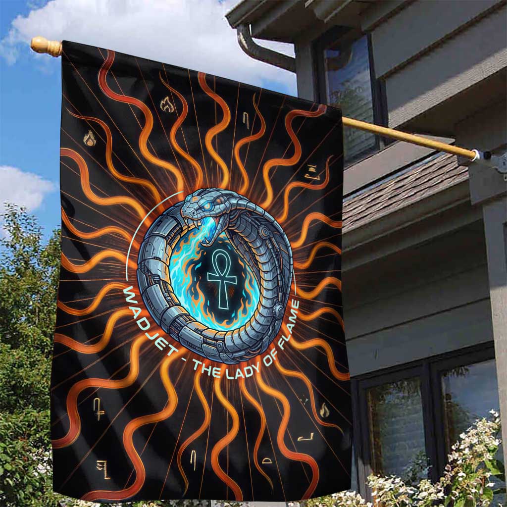 Wadjet Fiery Serpent Garden Flag Egyptian Ankh Symbol in Dark Flame Protector Theme