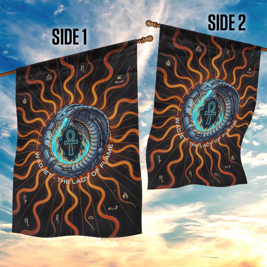 Wadjet Fiery Serpent Garden Flag Egyptian Ankh Symbol in Dark Flame Protector Theme