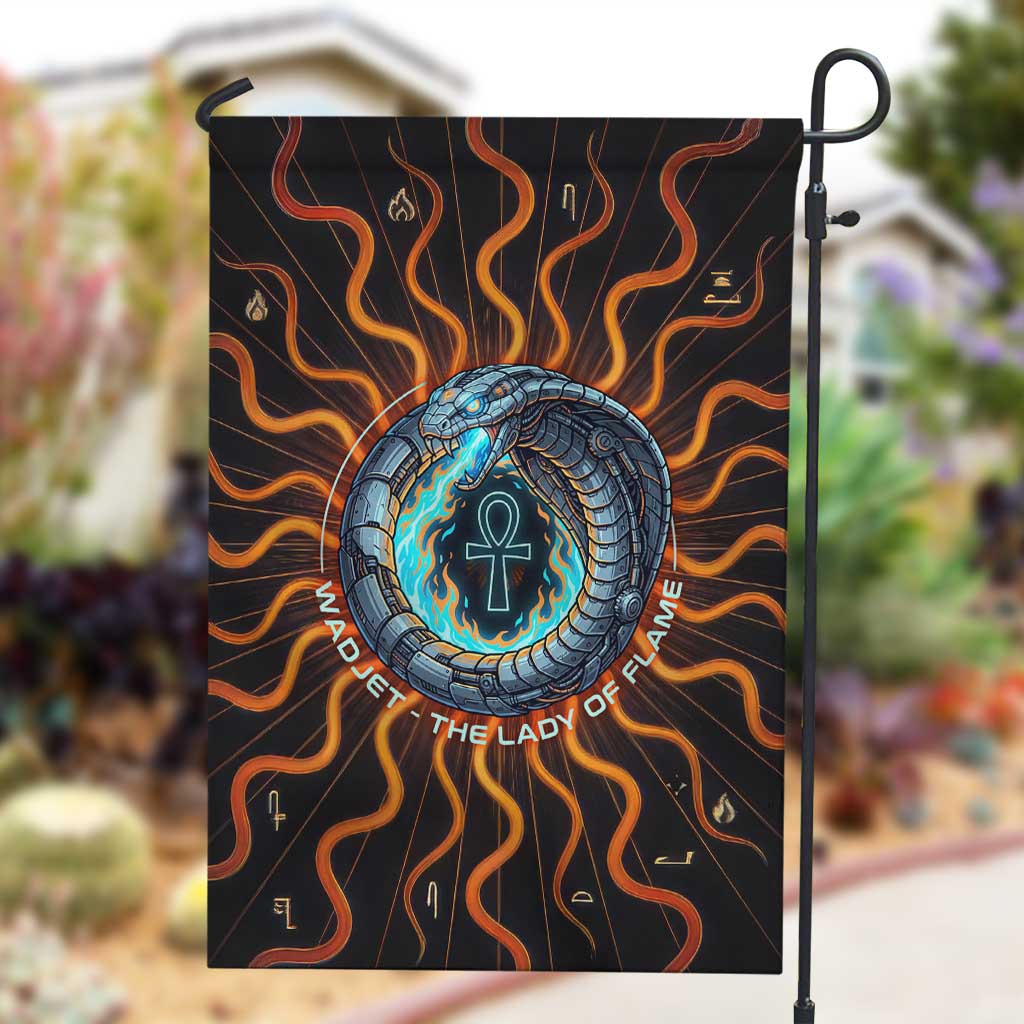 Wadjet Fiery Serpent Garden Flag Egyptian Ankh Symbol in Dark Flame Protector Theme