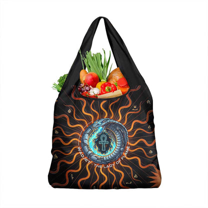 Wadjet Fiery Serpent Grocery Bag Egyptian Ankh Symbol in Dark Flame Protector Theme