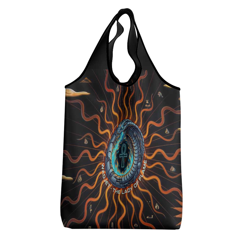 Wadjet Fiery Serpent Grocery Bag Egyptian Ankh Symbol in Dark Flame Protector Theme