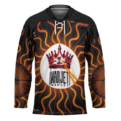 Wadjet Fiery Serpent Hockey Jersey Egyptian Ankh Symbol in Dark Flame Protector Theme