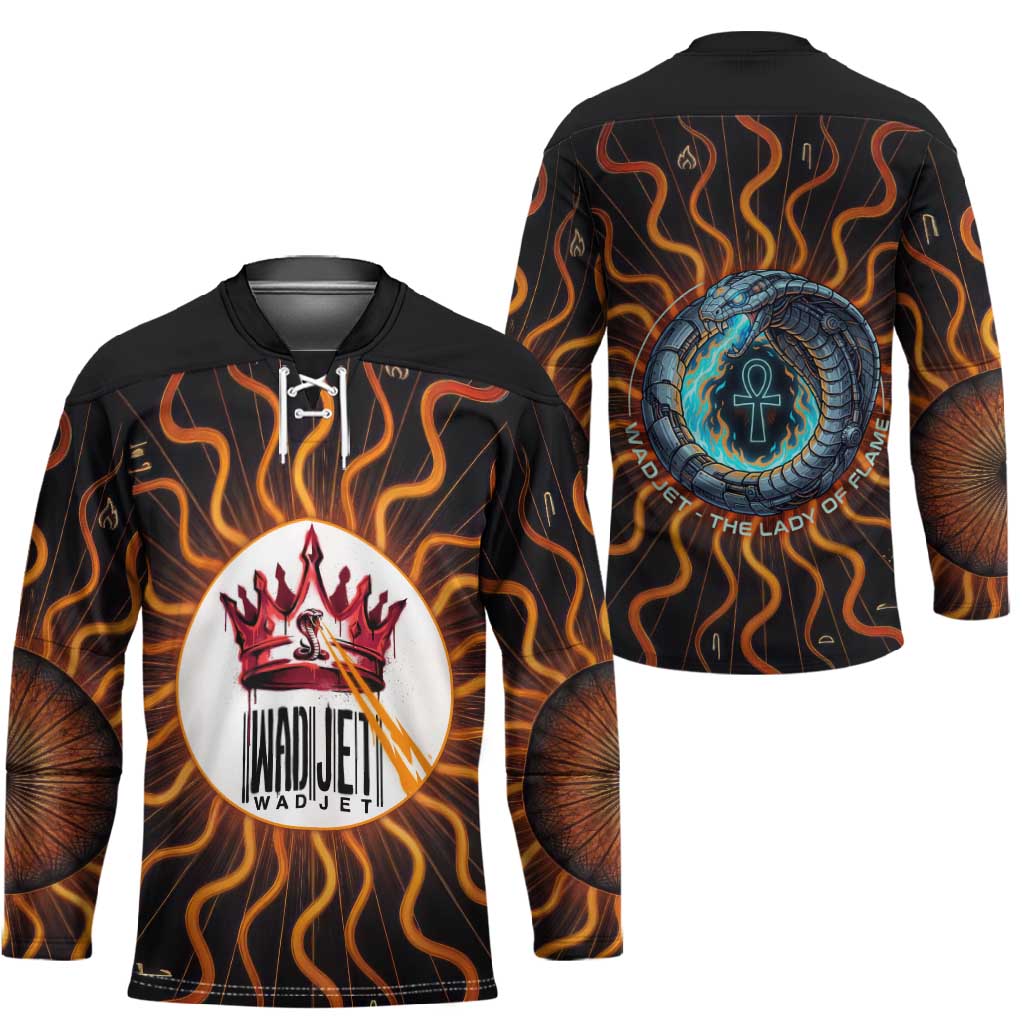 Wadjet Fiery Serpent Hockey Jersey Egyptian Ankh Symbol in Dark Flame Protector Theme
