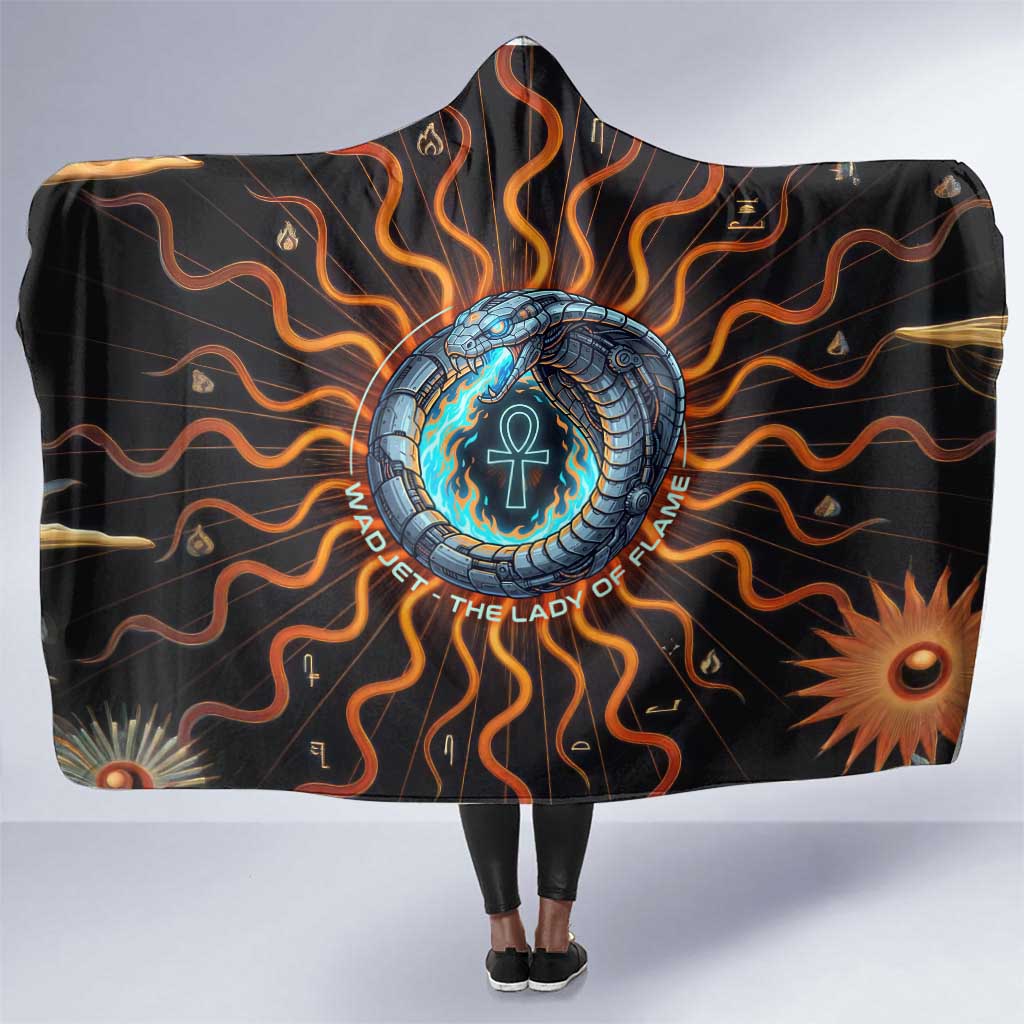 Wadjet Fiery Serpent Hooded Blanket Egyptian Ankh Symbol in Dark Flame Protector Theme