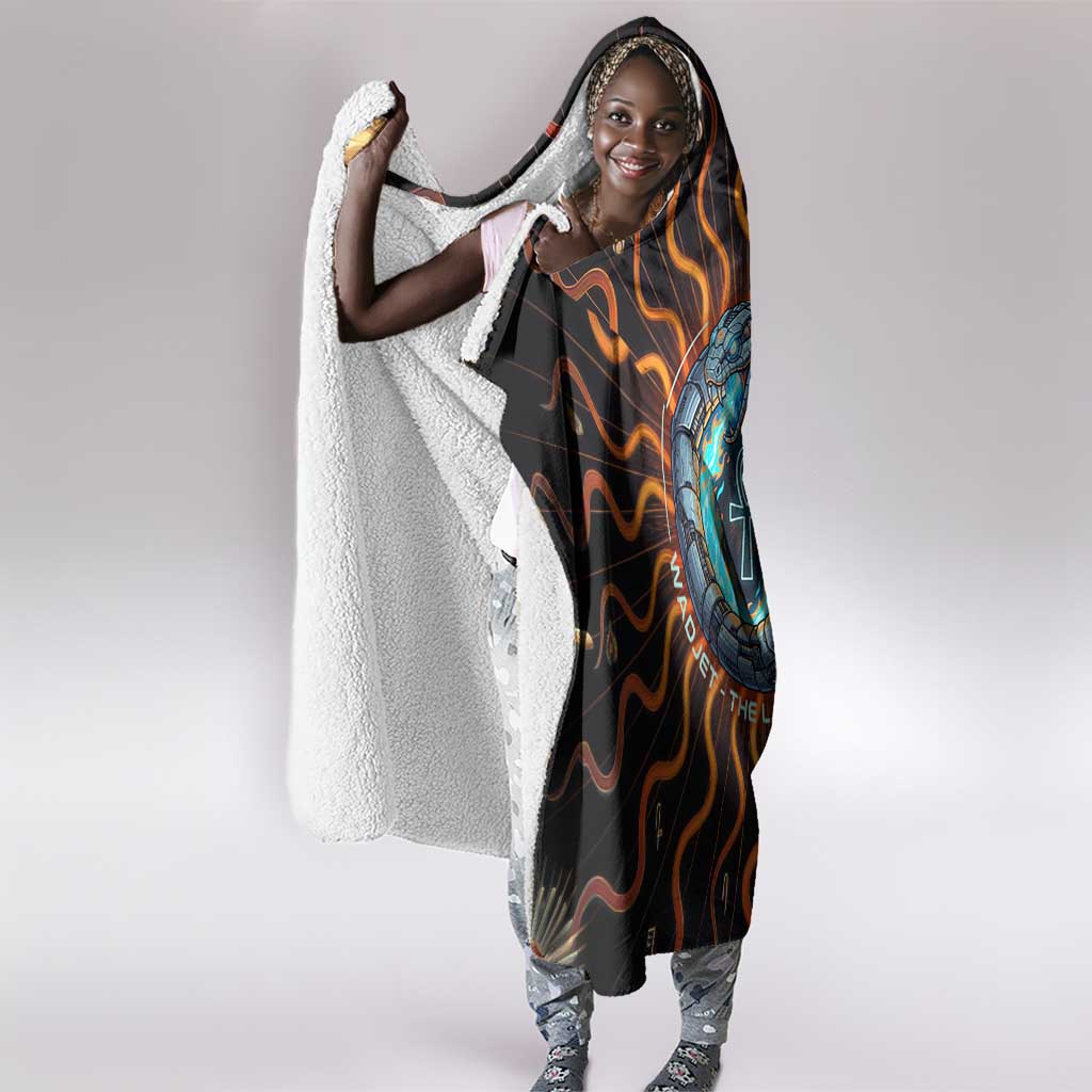 Wadjet Fiery Serpent Hooded Blanket Egyptian Ankh Symbol in Dark Flame Protector Theme