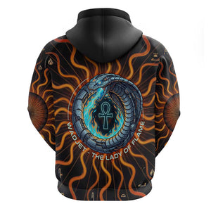 Wadjet Fiery Serpent Hoodie Egyptian Ankh Symbol in Dark Flame Protector Theme