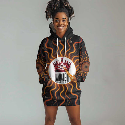 Wadjet Fiery Serpent Hoodie Dress Egyptian Ankh Symbol in Dark Flame Protector Theme