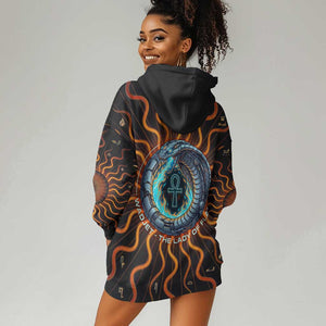 Wadjet Fiery Serpent Hoodie Dress Egyptian Ankh Symbol in Dark Flame Protector Theme