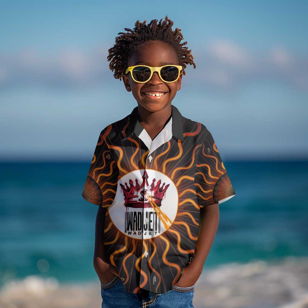 Wadjet Fiery Serpent Kid Hawaiian Shirt Egyptian Ankh Symbol in Dark Flame Protector Theme