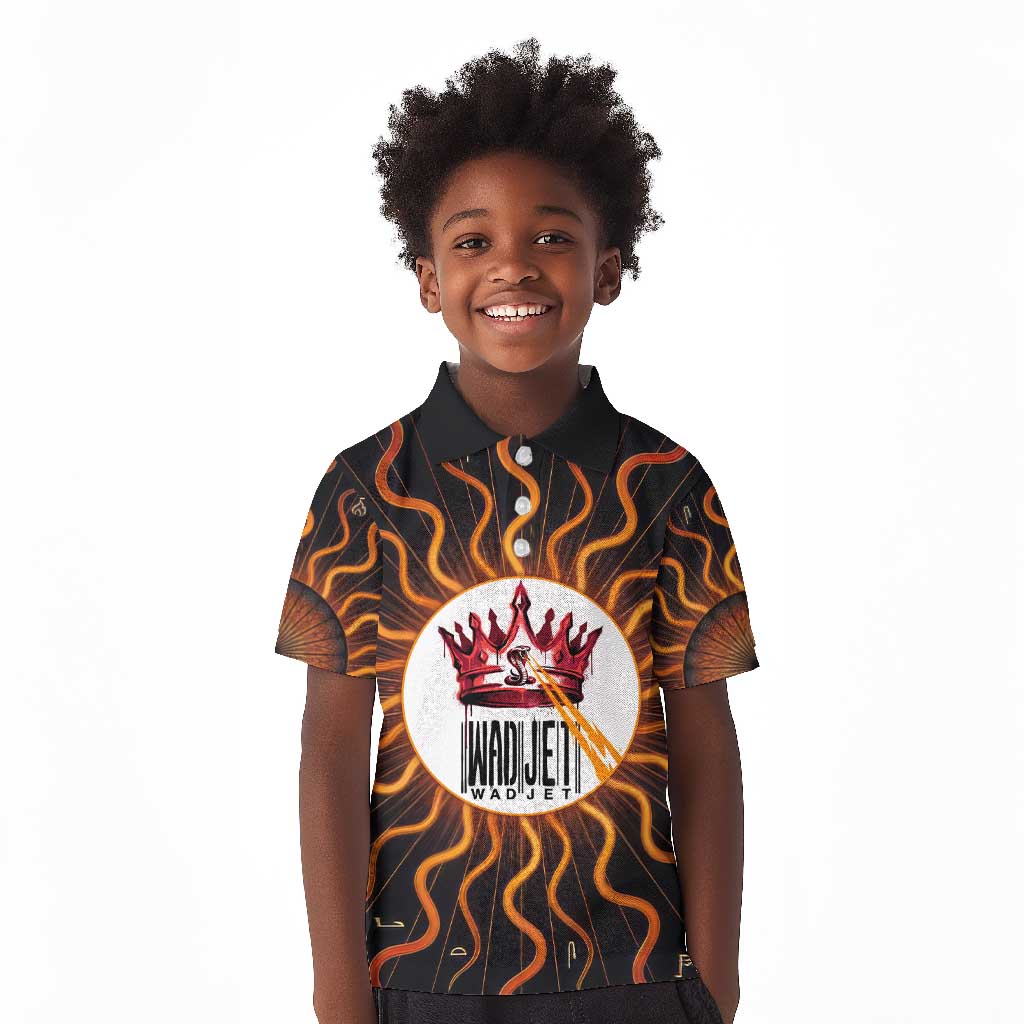 Wadjet Fiery Serpent Kid Polo Shirt Egyptian Ankh Symbol in Dark Flame Protector Theme