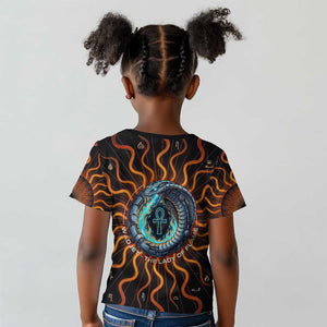 Wadjet Fiery Serpent Kid T shirt Egyptian Ankh Symbol in Dark Flame Protector Theme
