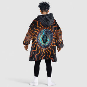 Wadjet Fiery Serpent Kid Wearable Blanket Hoodie Egyptian Ankh Symbol in Dark Flame Protector Theme