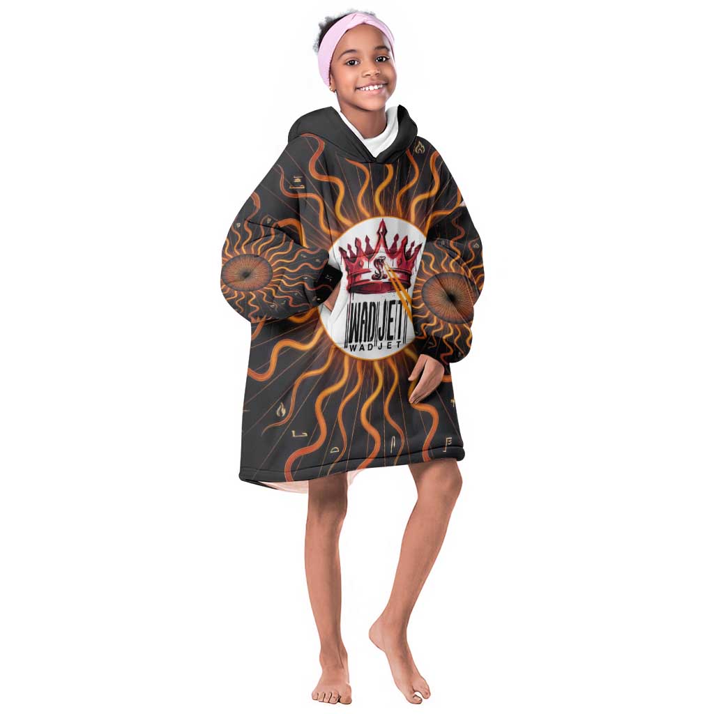 Wadjet Fiery Serpent Kid Wearable Blanket Hoodie Egyptian Ankh Symbol in Dark Flame Protector Theme