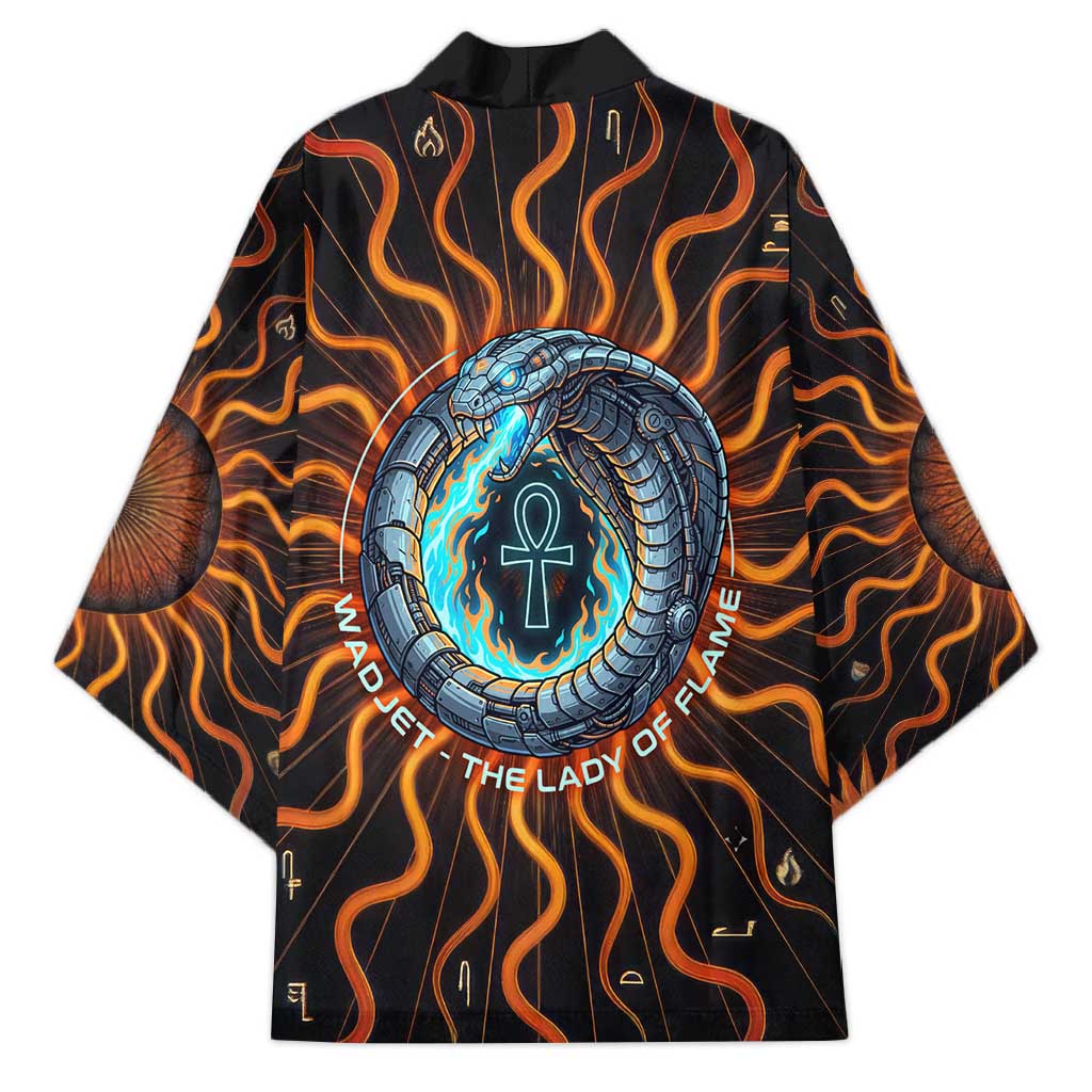 Wadjet Fiery Serpent Kimono Egyptian Ankh Symbol in Dark Flame Protector Theme