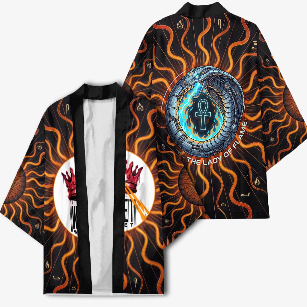 Wadjet Fiery Serpent Kimono Egyptian Ankh Symbol in Dark Flame Protector Theme