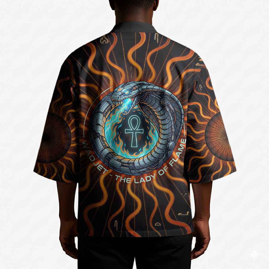 Wadjet Fiery Serpent Kimono Egyptian Ankh Symbol in Dark Flame Protector Theme