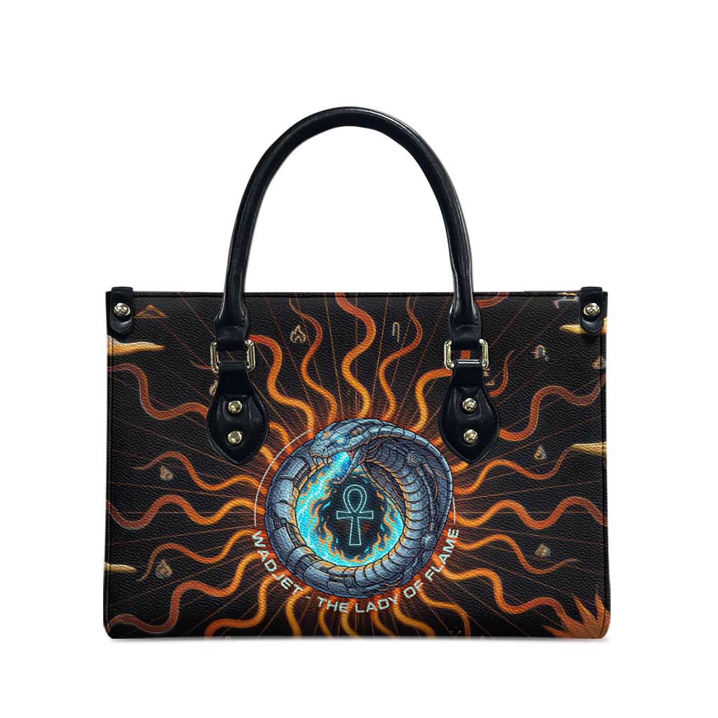 Wadjet Fiery Serpent Leather Bag Egyptian Ankh Symbol in Dark Flame Protector Theme