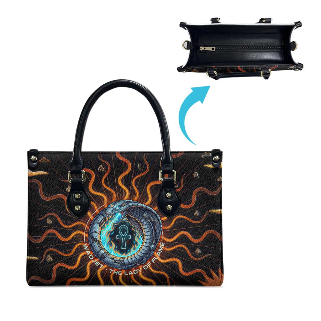 Wadjet Fiery Serpent Leather Bag Egyptian Ankh Symbol in Dark Flame Protector Theme