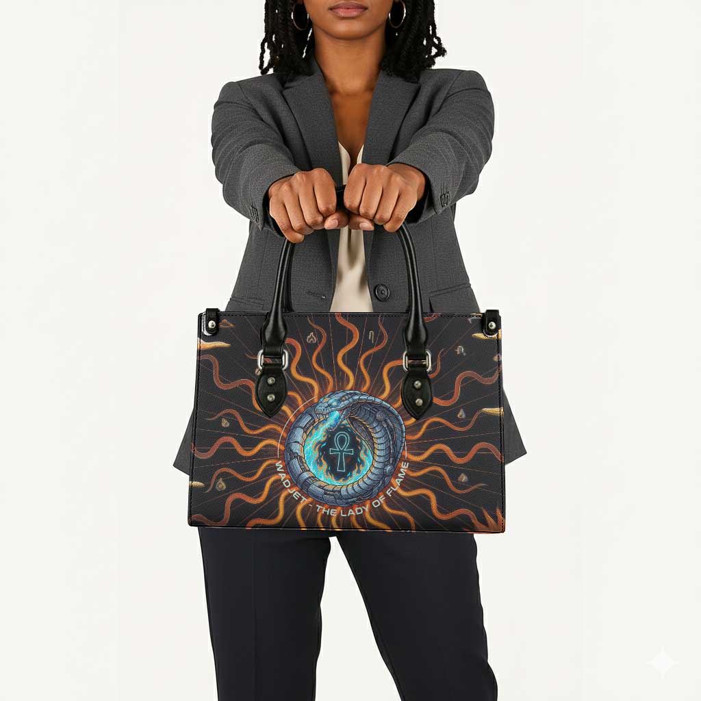 Wadjet Fiery Serpent Leather Bag Egyptian Ankh Symbol in Dark Flame Protector Theme