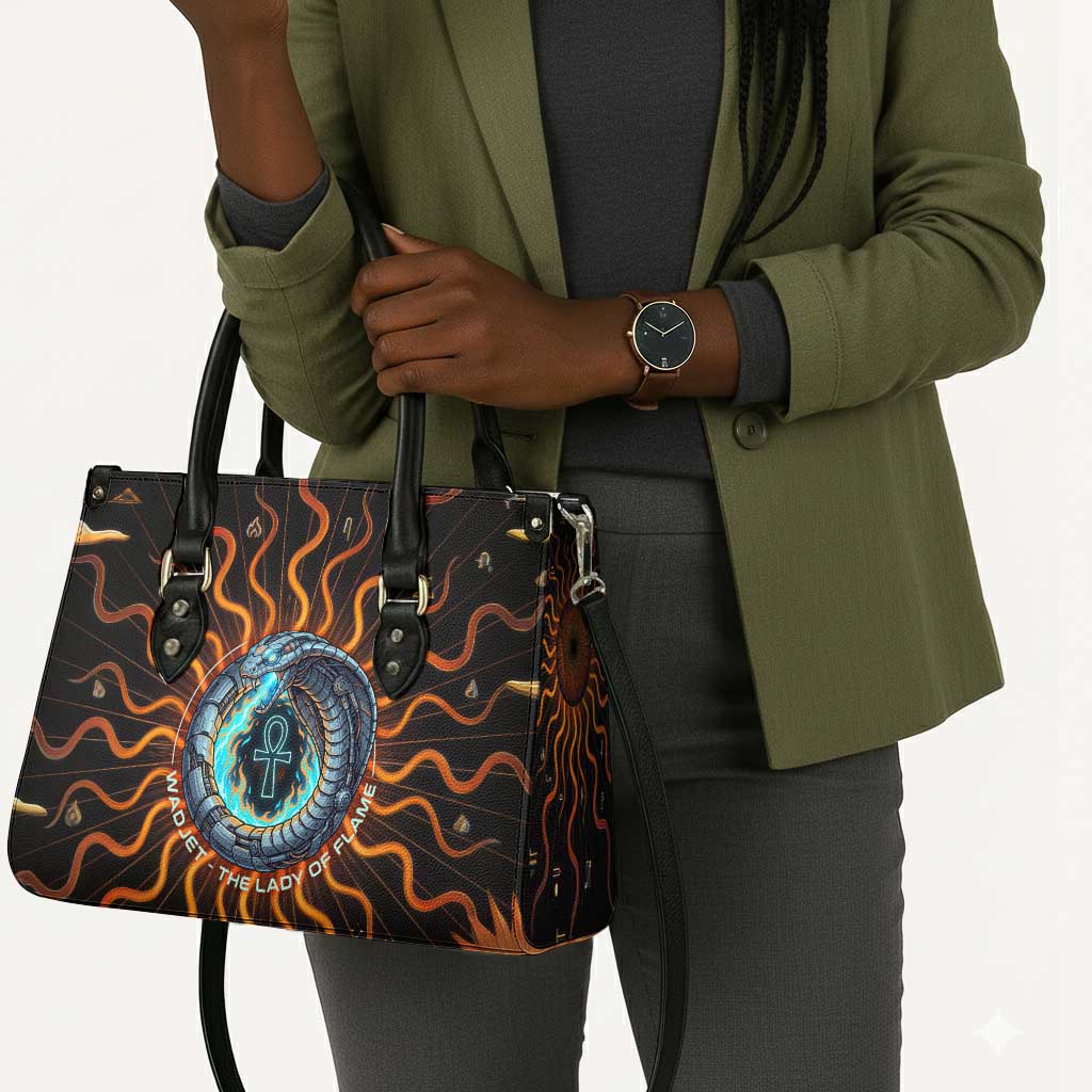 Wadjet Fiery Serpent Leather Bag Egyptian Ankh Symbol in Dark Flame Protector Theme
