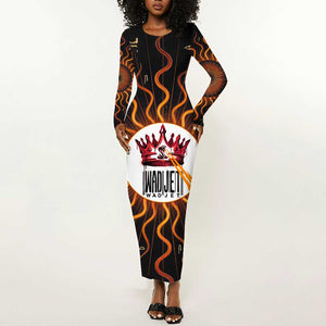 Wadjet Fiery Serpent Long Sleeve Bodycon Dress Egyptian Ankh Symbol in Dark Flame Protector Theme