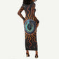 Wadjet Fiery Serpent Long Sleeve Bodycon Dress Egyptian Ankh Symbol in Dark Flame Protector Theme