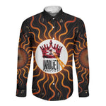 Wadjet Fiery Serpent Long Sleeve Button Shirt Egyptian Ankh Symbol in Dark Flame Protector Theme