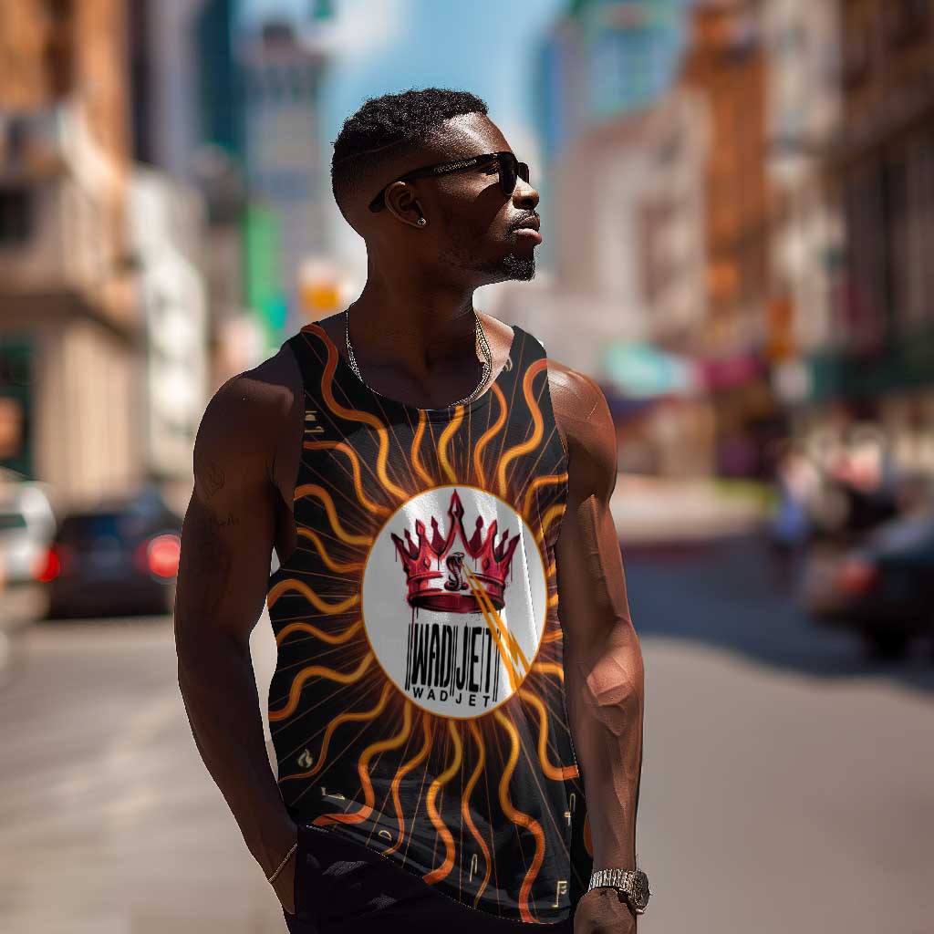 Wadjet Fiery Serpent Men Tank Top Egyptian Ankh Symbol in Dark Flame Protector Theme