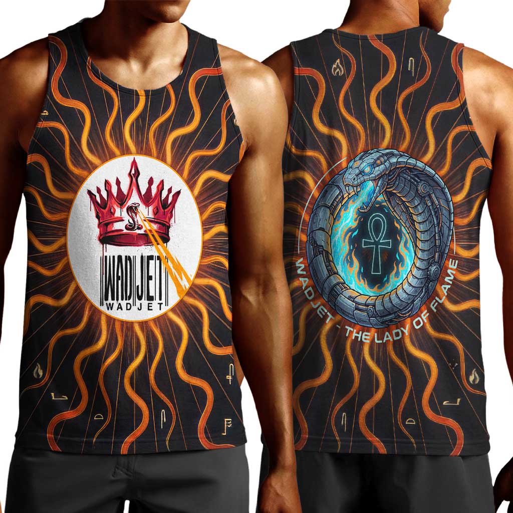 Wadjet Fiery Serpent Men Tank Top Egyptian Ankh Symbol in Dark Flame Protector Theme