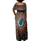 Wadjet Fiery Serpent Off Shoulder Maxi Dress Egyptian Ankh Symbol in Dark Flame Protector Theme