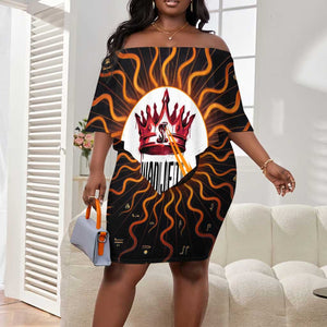 Wadjet Fiery Serpent Off Shoulder Short Dress Egyptian Ankh Symbol in Dark Flame Protector Theme
