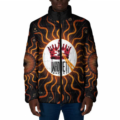 Wadjet Fiery Serpent Padded Jacket Egyptian Ankh Symbol in Dark Flame Protector Theme