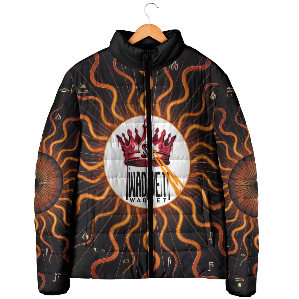 Wadjet Fiery Serpent Padded Jacket Egyptian Ankh Symbol in Dark Flame Protector Theme