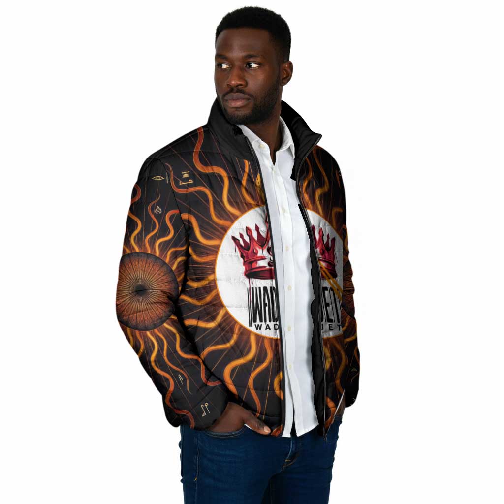 Wadjet Fiery Serpent Padded Jacket Egyptian Ankh Symbol in Dark Flame Protector Theme