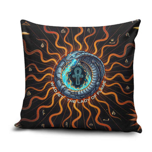 Wadjet Fiery Serpent Pillow Cover Egyptian Ankh Symbol in Dark Flame Protector Theme