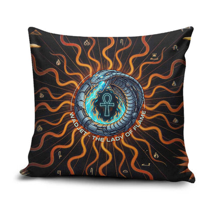Wadjet Fiery Serpent Pillow Cover Egyptian Ankh Symbol in Dark Flame Protector Theme