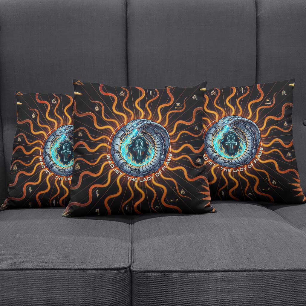 Wadjet Fiery Serpent Pillow Cover Egyptian Ankh Symbol in Dark Flame Protector Theme