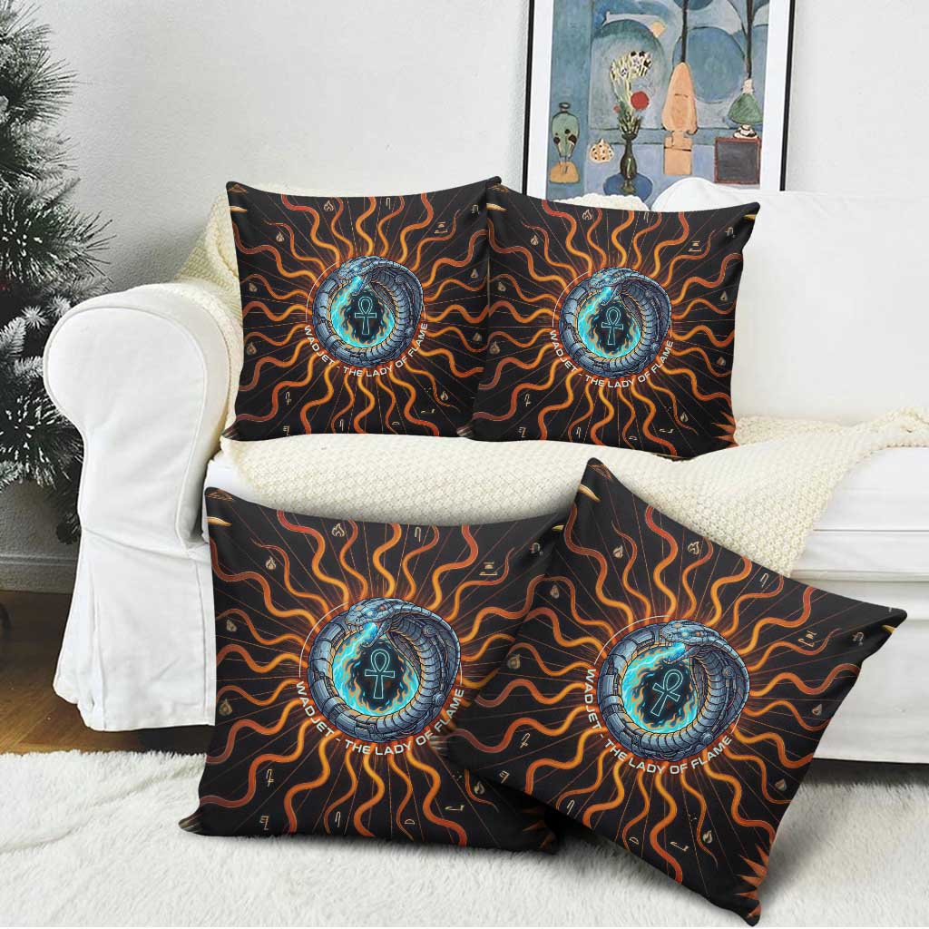 Wadjet Fiery Serpent Pillow Cover Egyptian Ankh Symbol in Dark Flame Protector Theme