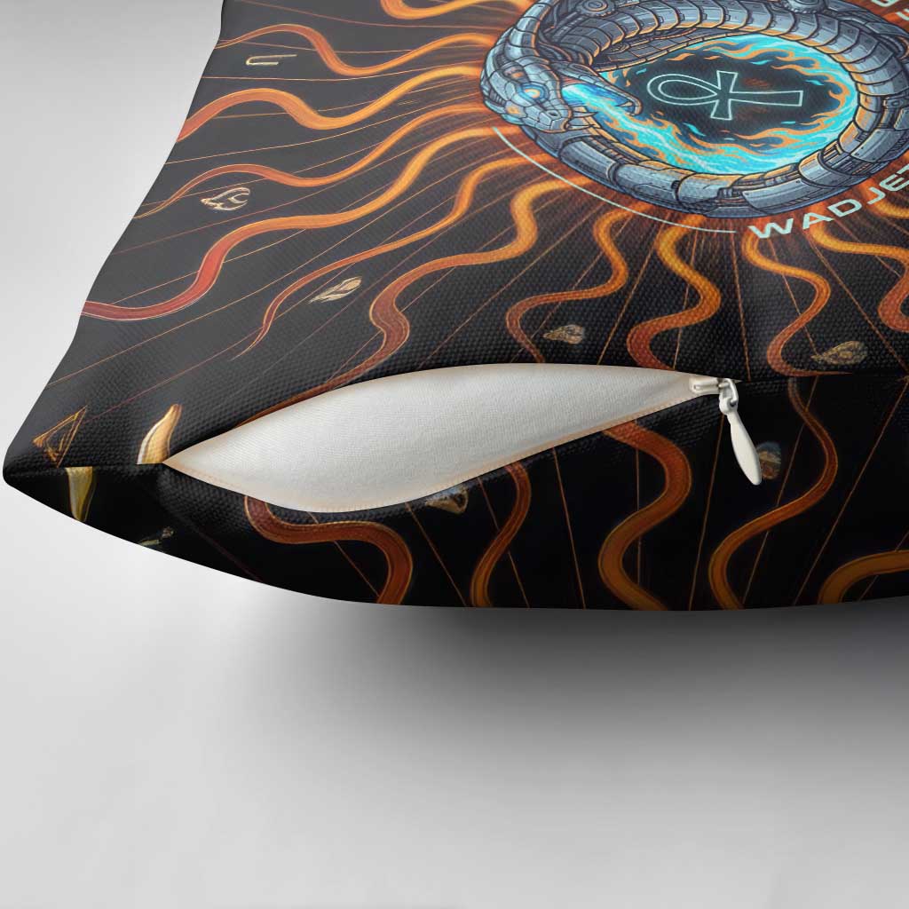 Wadjet Fiery Serpent Pillow Cover Egyptian Ankh Symbol in Dark Flame Protector Theme