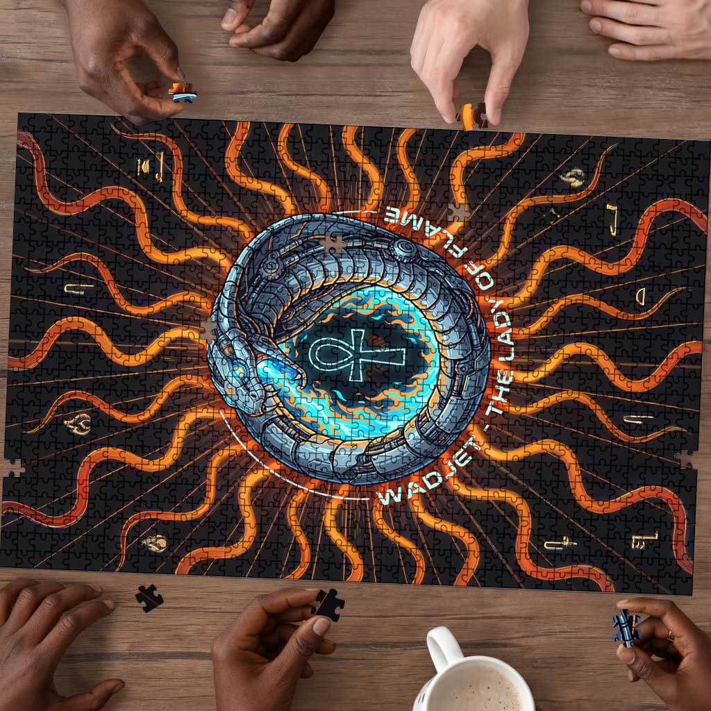 Wadjet Fiery Serpent Puzzle Egyptian Ankh Symbol in Dark Flame Protector Theme