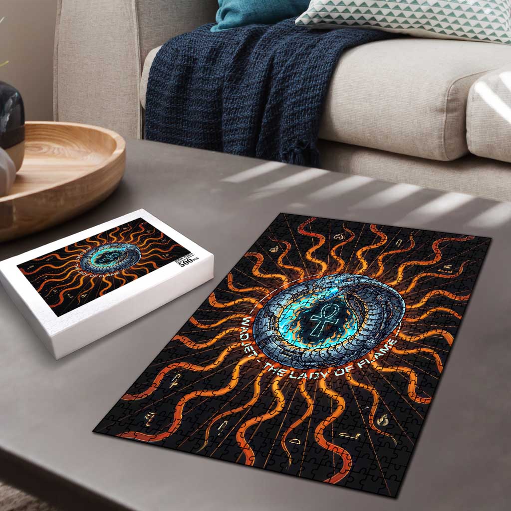 Wadjet Fiery Serpent Puzzle Egyptian Ankh Symbol in Dark Flame Protector Theme