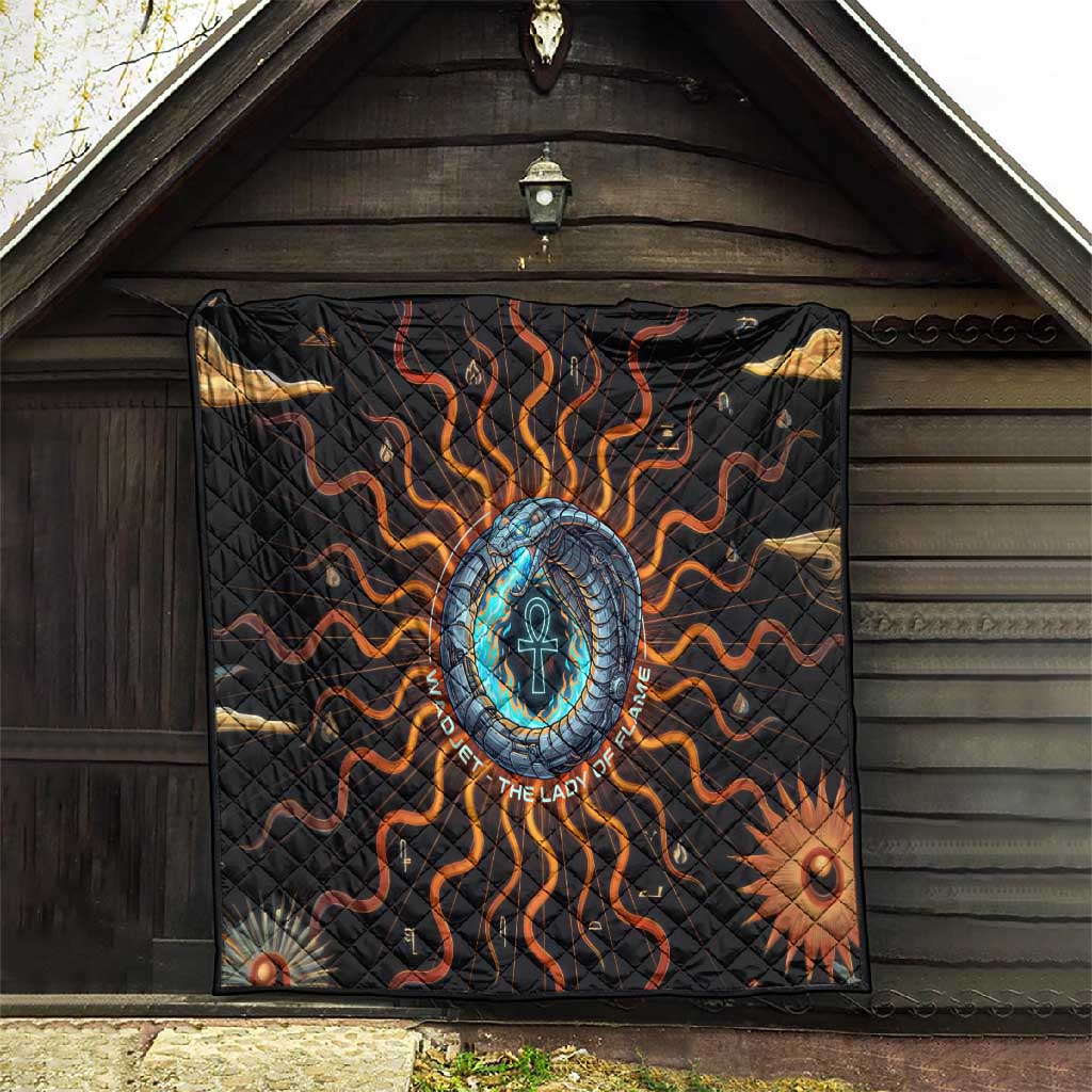 Wadjet Fiery Serpent Quilt Egyptian Ankh Symbol in Dark Flame Protector Theme