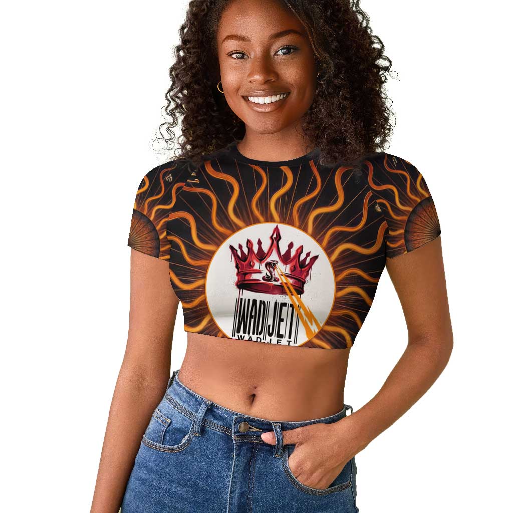 Wadjet Fiery Serpent Raglan Cropped T shirt Egyptian Ankh Symbol in Dark Flame Protector Theme