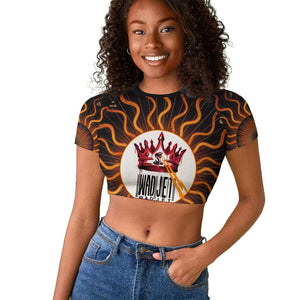 Wadjet Fiery Serpent Raglan Cropped T shirt Egyptian Ankh Symbol in Dark Flame Protector Theme
