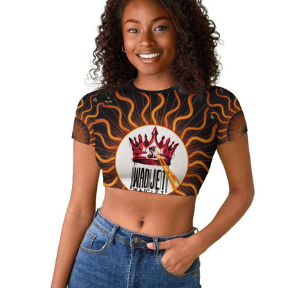 Wadjet Fiery Serpent Raglan Cropped T shirt Egyptian Ankh Symbol in Dark Flame Protector Theme
