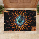 Wadjet Fiery Serpent Rubber Doormat Egyptian Ankh Symbol in Dark Flame Protector Theme